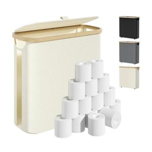 Toilet Paper Storage Basket with Lid and Handle, Foldable Toilet Paper Basket Organizer for Bathroom, Large Capacity Toilet Paper Holder with Storage for 12 Mega or 16 Regular Rolls, Beige