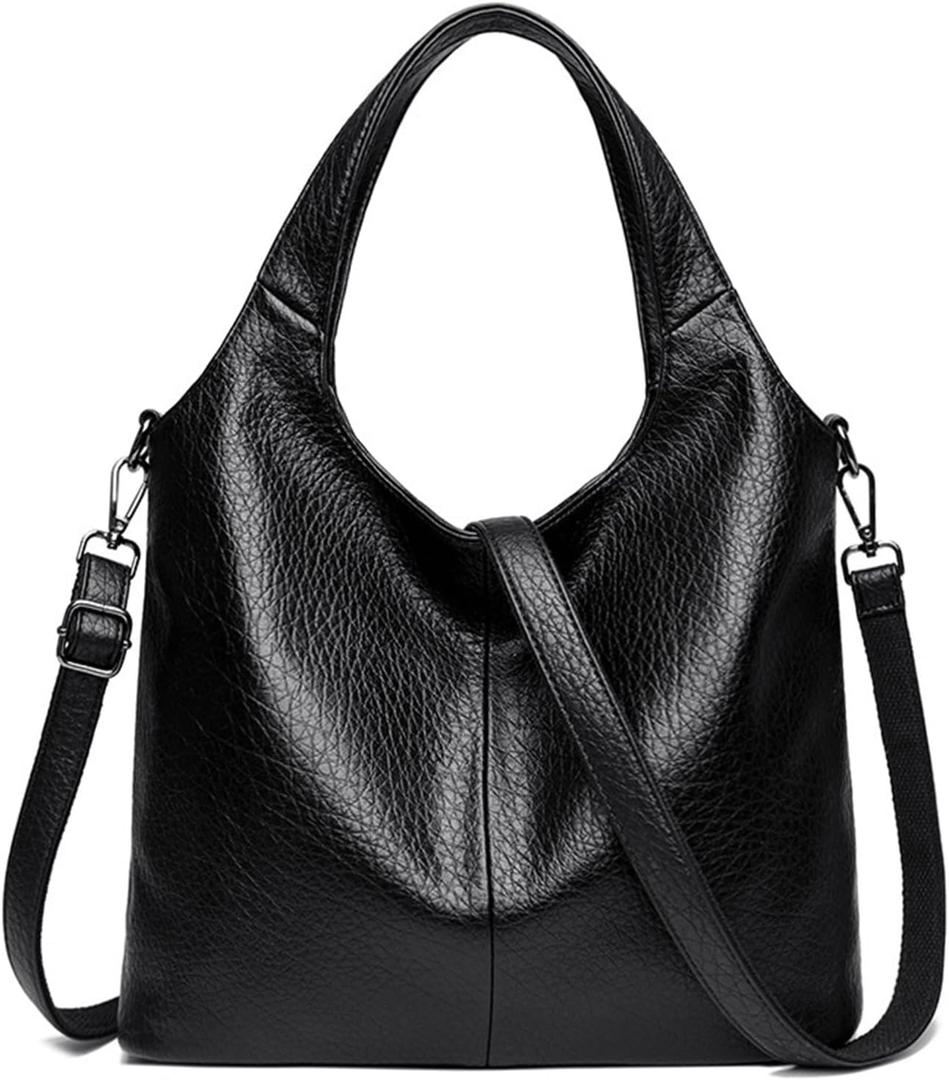 Hobo Purses and Handbags for Women Large Crossbody Bags PU Leather Tote Bag Shoulder Bag Satchel Bag (Black)