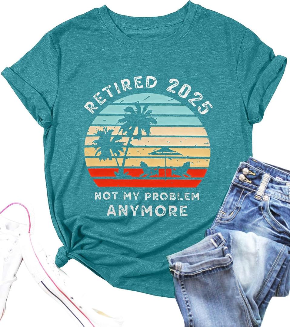 Retirement Shirts for Women 2025 Retired Gifts Funny Graphic Retirement Gift Tshirts (XX-Large, 01-cyan)