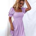 WDIRARA Women's Square Neck Flounce Short Sleeve Shirred Ruffle Hem Dress, Medium, Purple