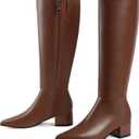 Adrizzlein Knee High Boots for Women Chunky Heel Fall Boots Pointed Toe Booties Side Zipper Tall Boots Slip On Dress Boots for Wedding (6, Brown)