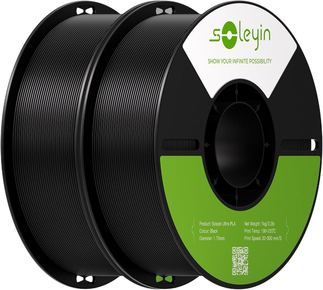 PLA Filament 1.75mm 2KG, Black & Black 3D Printer Filament 2 Pack 1kg Spool, Neatly Wound, 0.02mm Accuracy, Strong Adhesion, High-Speed Printing, No Warping, Fits Most FDM Printers