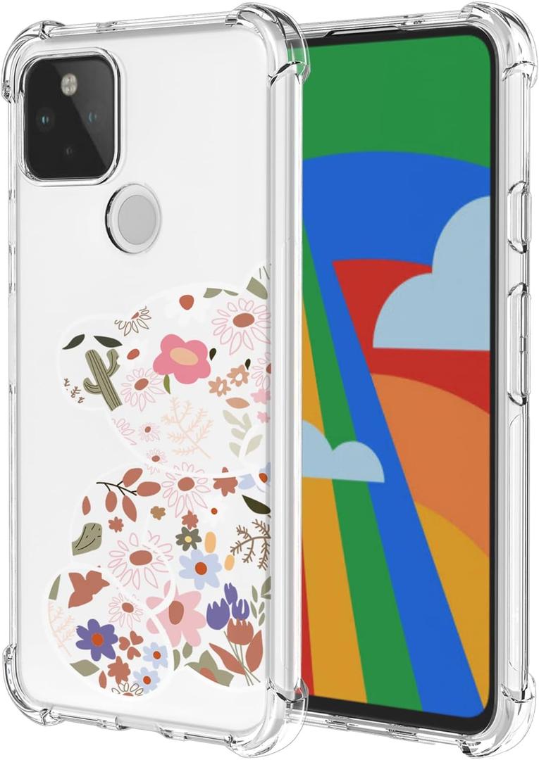 Case for Google 6A Pixel 6A Floral Transparent Soft TPU Phone Case Air Cushion Shockproof Bumper Protective Phone Cover for Google Pixel 6A,Color Butterfly