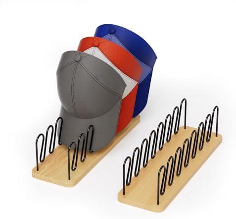 Ysteq Hat Organizer for Baseball Caps 2 Pack Hat Rack for 14 Baseball Caps Wooden Hat Holder Stand Storage Display Cap Organizer for Closet Shelf