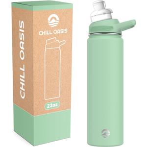 Chill Oasis Water Bottle | Compatible With Popular Flavor Cartridges | BPA Free, Leak Proof, Double-Walled Vacuum Insulated Stainless Steel, and Dishwasher Safe | Cold for 24 Hours (Sage, 22oz)