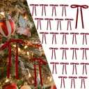 DiliComing Red Velvet Ornaments Christmas Tree Bows - 24 Pcs Red Velvet 5 x 7 Inch Christmas Bows for Gift Wrapping Crafts Holiday Decor for Tree Garland Topper Wedding Party Home Decorations Indoor