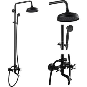 gotonovo Bathroom Shower Faucet Rain Mixer 8 Inch Round Shower Head Double Cross Handle with Tub Spout Wall Mount Bathroom Shower Fixtures 3 Function Metal Handheld Sprayer Oil Rubbed Bronze