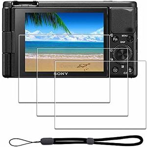iDaPro Screen Protector for Sony ZV-1 ZV-1F ZV-1 II / ZV1 ZV1F ZV1 II & Hand Lanyard [3+1 Pack]，Tempered Glass 9H Hardness Anti-Scratch Bubble-Free Easy Installation
