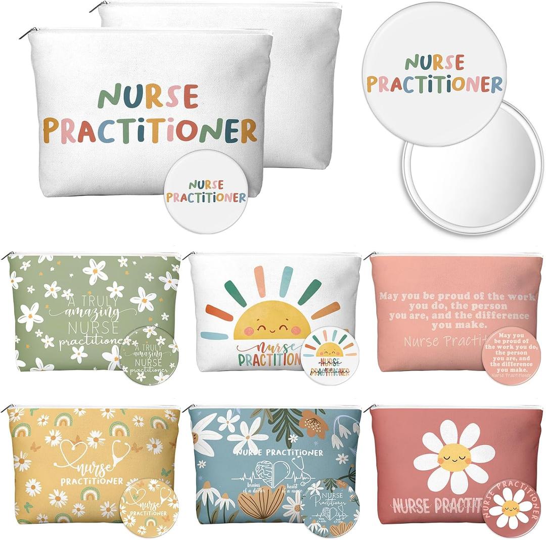 21 Set Nurses Week Gifts for Women Nurse Practitioner Graduation Gifts Bulk Np Cosmetic Bags Compact Mirrors Canvas Makeup Bag Nurses Gift for Nursing School Hospital