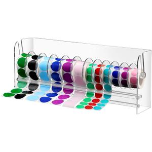Qilery Adjustable Label Dispenser Acrylic Roll Sticker Dispenser Sticker Holder Organizer Label Stand for Holding Office and Home(12 Disks)