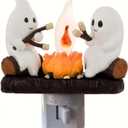 Ghost Campfire Nightlight,Halloween Campfire Flickering Night Light,3D Spooky Fire Marshmallow Night Light for Halloween Decor (Cute Ghost)