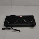 Elite Gourmet EDB-302BF Countertop Double Cast Iron Burner, 1500 Watts Electric Hot Plate, Temperature Controls, Power Indicator Lights, Easy to Clean, Black