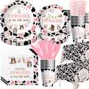Xigejob Western Cowgirl Baby Shower Decorations Party Tableware, Wild West Rodeo Theme Little Cowgirl Baby Girl Table Decorations Supplies, Paper Plate, Cup, Napkin, Cutlery, Tablecloth, Serves 24