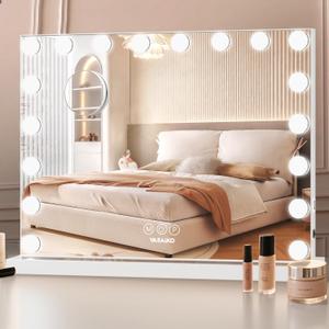 Hollywood Vanity Mirror with Lights, 31.4" x 23.6" Makeup Mirror with 18 LED Dimmable Bulbs, 3 Color Modes, 10X Magnification, USB Charging Port Touch Control