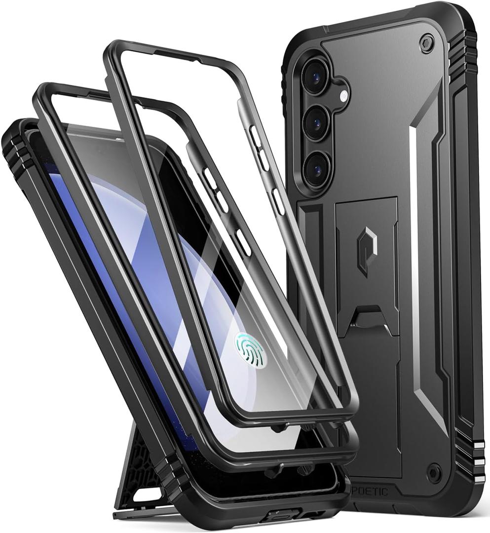 Poetic Revolution Case for Samsung Galaxy S23 FE 5G, Built-in Screen Protector Work with Fingerprint ID, Full Body Rugged Shockproof Protective Cover Case with Kickstand [Update Version], Black