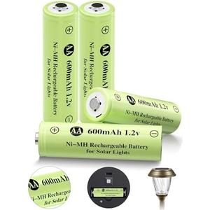 JiajaX Ni-MH Rechargeable AA Batteries, AA 600mAh 1.2V Solar Batteries for Garden Landscaping Outdoor Solar Lights, String Lights, Pathway Lights (4 Pack)