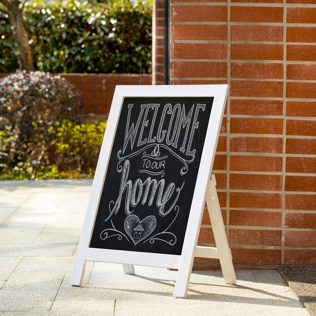 A Frame Chalkboard Sign Large 20 x 30 Chalkboard Easel Wooden Sidewalk Standing & Hanging Chalk Board Sandwich Board Sign for Restaurant,Farmhouse or Wedding Party Guide (White)