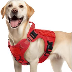 rabbitgoo Tactical Dog Harness Medium Sized, Heavy Duty Pet Harness with Handle, No-Pull Service Vest Medium Breed, Adjustable Military Dog Vest for Training Hunting Walking, Red, M