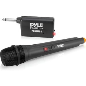 Pyle Portable VHF Wireless Microphone System - Professional Battery Operated Handheld Dynamic Unidirectional Cordless Microphone Transmitter Set W/Adapter Receiver, for PA Karaoke DJ Party, Black