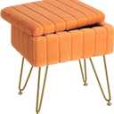 Greenstell Vanity Stool Chair Faux Fur with Storage, 15.7"L x 11.8"W x 19.4"H Soft Ottoman 4 Metal Legs with Anti-Slip Feet, Furry Padded Seat, Modern Multifunctional Chairs for Makeup, Bedroom,Orange