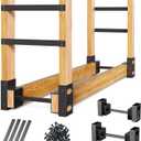 Firewood Rack Outdoor, Adjustable Length Wood Storage Brackets Kit, Log Stacking Stand Holder for Outdoor Indoor Fireplace, Wood Burning Fire Pits, Black, Set of 2