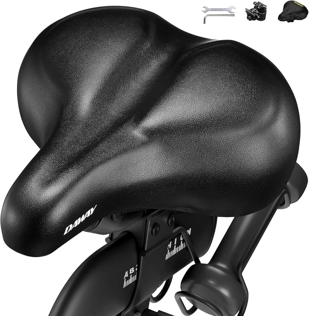 DAWAY C50 Oversized Comfortable Bike Seat - Extra Wide Bike Saddle Replacement with Memory Foam Cushion for Men Women Comfort, Compatible with Peloton, Exercise, Mountain, Road Bicycles or E-Bike