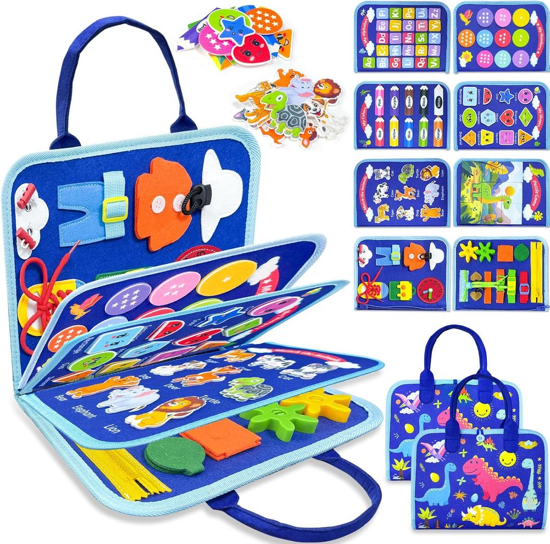 Walenty Busy Board Montessori Toys for Toddler Boy Birthday Gifts, Busy Book Sensory Learning Toys for Toddlers, Educational Activities Airplane Car Travel Toy for Boys