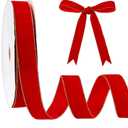 PH PandaHall 20 Yards Red Velvet Ribbon 1" Christmas Decoration Ribbon with Gold Edged, Soft Satin Velvet Wired Ribbons for Christmas Tree Wreath Hair Bows Wedding, Parties Ornaments Gift Wrapping