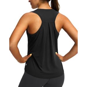 Women's Workout Tank Tops - Mesh Back Sleeveless Shirts, 4-Way Stretch Loose Fit Athletic Tops for Gym Yoga Running, Medium, Black
