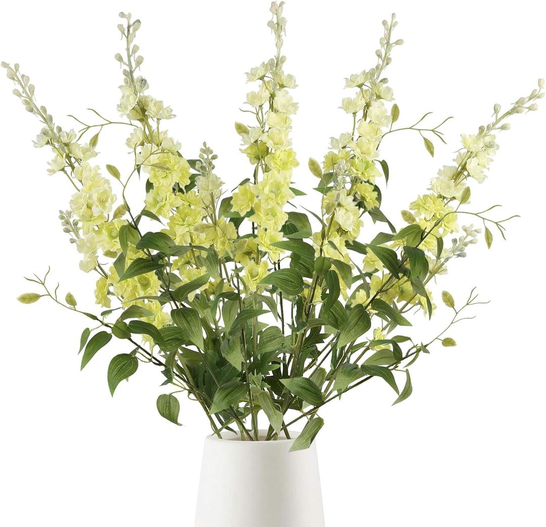 IPOPU 9Pcs Artificial Delphinium Flowers Combo Clematis Greenery Stems, 33.5" Long Stem Larkspur for Wedding Centerpieces, Bridal Bouquet, Home Party Table Decor (Light Green)