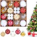 30Pcs Christmas Balls Ornaments Set, Assorted Shatterproof Christmas Ornaments, Colorful Xmas Tree Decoration with Hanging Loop for Wreath Holiday Home Decor, Red & Gold & White