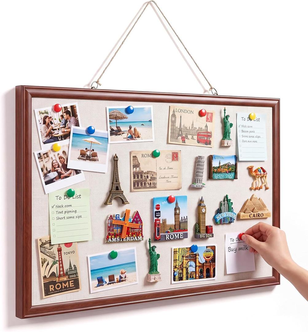 Magnetic Linen Bulletin Board Wood for Wall, 30 x 20'', Walnut, 31.7" x 21.3"