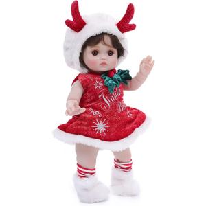 Baby Dolls, 18 Inch Realistic Reborn Full Vinyl Baby Doll with Brown Curly Hair, Hand-Painted Freckles & Cozy Red Outfit for Girls Ages 3+, Pretend Play, Display & Collection