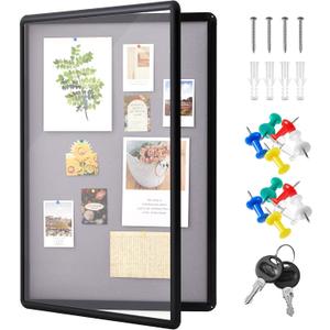 Geetery 36 x 24 Inch Enclosed Fabric Bulletin Board Tamperproof Lockable Noticeboard Fabric&Aluminium Frame Display Cases Wall-Mounted Display Case for School, Office - Secure, Durable, 38.6" x 27.6"