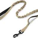 rabbitgoo Tactical Bungee Dog Leash with Shock Absorption, Military Training Leash with 2 Padded Control Handles for Medium Large Dogs, 5.2FT, Brown