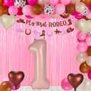 57Pcs My First Rodeo Decorations Girl Cowgirl First Rodeo Birthday Decorations for Girl with 40" Number 1 Balloon, Banner, Pastel Pink Backdrop for 1 Year Old Girls Milestone Baby Shower Party