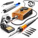 90W Digital display soldering station, stable knob control, independent switch power supply, tin wire, tin absorber, anti-static tweezers, 5 soldering iron tips, handle fixed bracket (Orange, 968d)