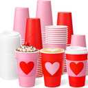 24 Set Valentine's Day Disposable Coffee Cups with Lids and Sleeves 16oz Red Pink Paper Cups Beverage Drinking Cup Heart Shaped Sleeves for Anniversary Wedding Bridal Shower Party Supplies