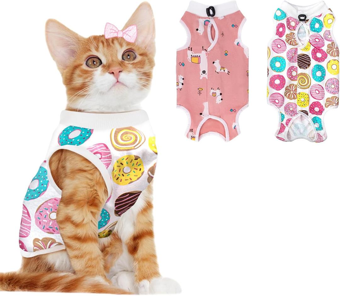 2 PCS Cat Recovery Suit Female Cat Onesie for Cats After Surgery Spay Abdominal Wounds, Kitten Recovery Suit Female Breathable E-Collar Alternative Kitten Onesie Anti Licking Large