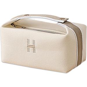 Makeup Bag Travel Toiletry Bag, Small Cosmetic Bag Portable Travel Makeup Bag with Handle, Fashion Canvas Makeup Organizer Bag Water Resistant for Women and Men (Beige)