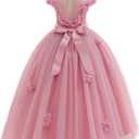 Flower Girls Formal Tulle Dress Princess Pageant Birthday Party Wedding Bridesmaid Ball Gown Long Dance Dresses (Pink), 7-8Yeasrs