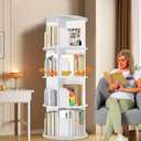RUNSUNSPRI 4 Tier Rotating Bookshelf Tower, Spinning Bookshelf, Revolving 360 Bookcase Storage Round Carousel, Vertical Rotate Turning Spiral Corner Organizer Lazy Susan, White