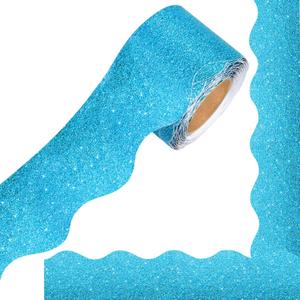 Light Blue Glitter Bulletin Board Borders, 65.6Ft Shine Blue Scalloped Borders Trim Sparkle Self-Adhesive Bulletin Stickers for Winter Holiday Classroom School Office Party Wall Decor