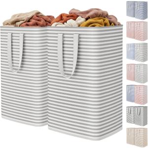 Lifewit 2 Pack Laundry Basket 80L Each, Collapsible Clothes Hamper with Reinforced Handles, Freestanding Waterproof Design for Bedroom and Laundry Room, Grey 160L Total