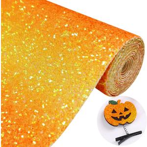 Yellow Orange Gradient Chunky Glitter Faux Leather Roll 12 x 52 Inch, Sparkly Autumn Halloween Collection Fabric for DIY Bows, Crafts, Accessories (Yellow-Orange)