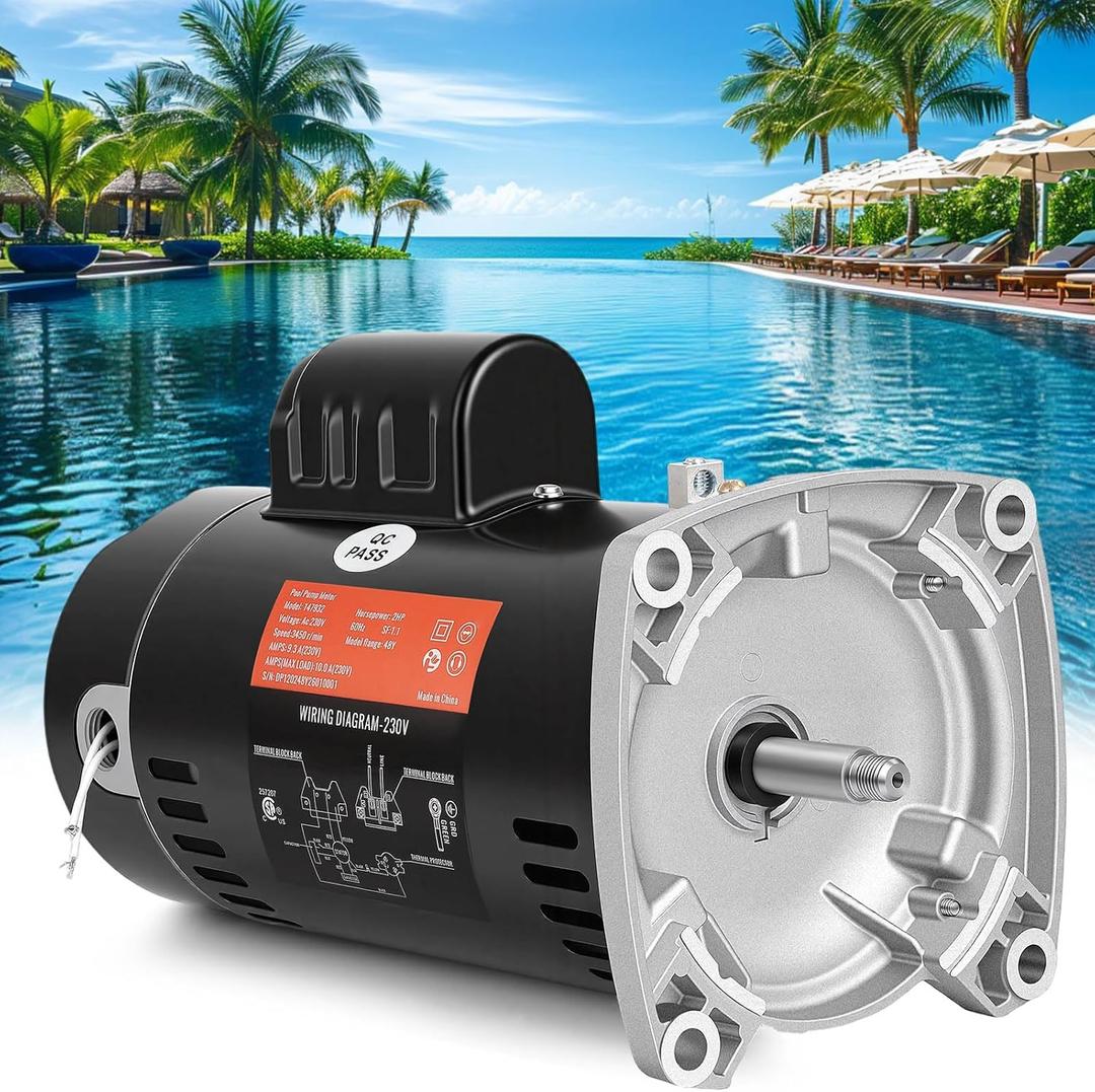 Cuilvu USQ1202 Pool Pump Motor - Swimming Pool Pump Motor, 3450 RPM, 2HP, 115/230V, 48Y Frame, 303 Stainless Steel Shaft, Replacement Motor for Outdoor/Indoor Swimming Pool