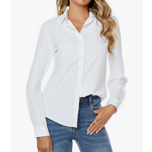jonivey Womens Stretch Button Down Long Sleeve Shirt Soft Basic Wrinkle Free Work Business Formal Casual Blouse, Size L