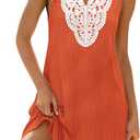 Summer Dresses for Women 2026 Sundresses Cruise Outfits Spring Fashion Lace Striped Swimsuit Coverup Beach Vacation Clothes (Large, Liu Orange)