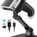 1D 2D Barcode Scanner, Handheld Barcode Reader Bluetooth Wireless QR Code Scanner Bar Code Scanners with Stand 3-1 Bluetooth & 2.4G Wireless & USB Wired Connection &PDF417 Data Matrix Automatic
