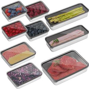 Hushee 9 Pack Bacon Cheese Container for Refrigerator, Stainless Steel Airtight Deli Meat Container, Dishwasher Safe Fridge Storage Fruit Lunch Storage with Lids for Fridge, 4 Sizes
